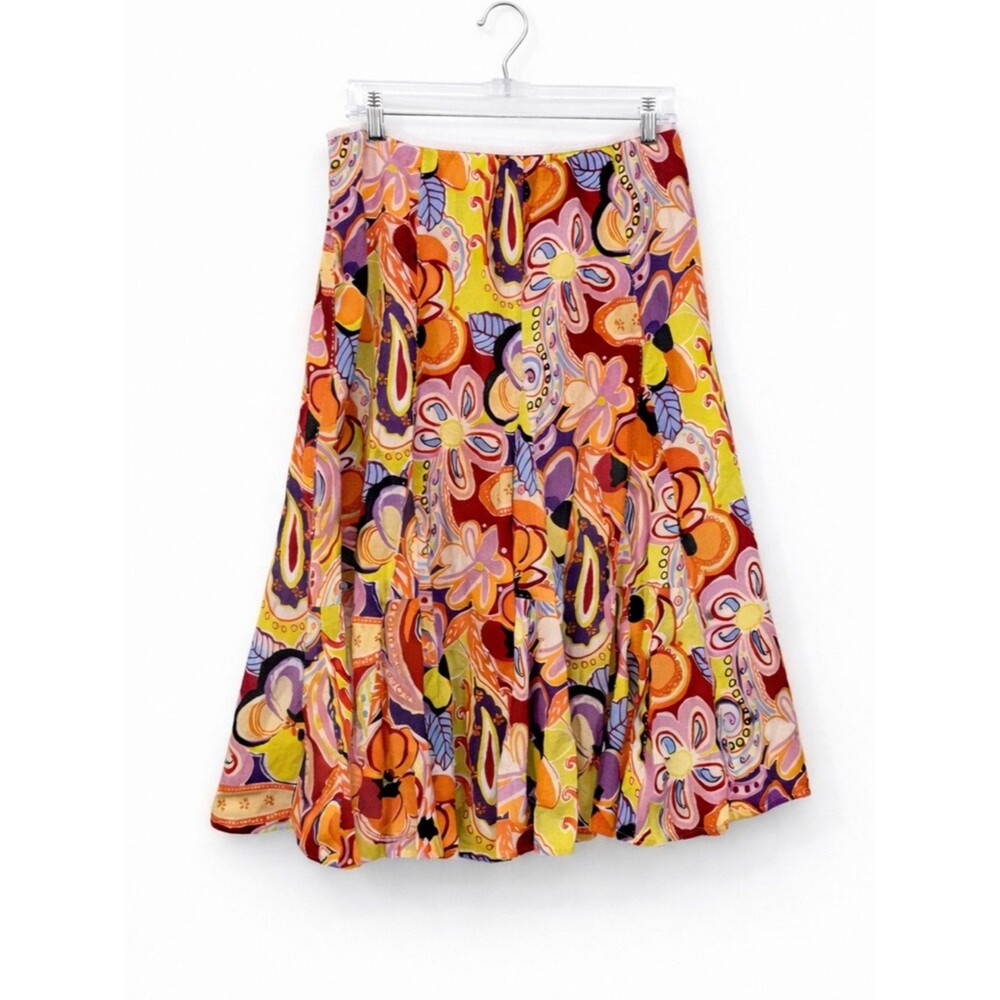 Nygard Multicolor Silk Skirt Vintage Colorful Floral Mod Midi Size Cotton Size 8